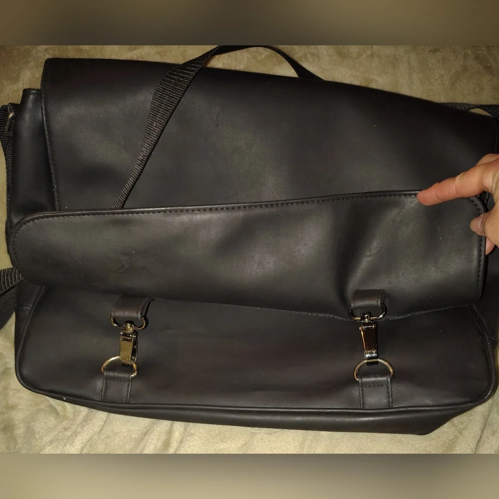 Yves Saint Laurent Parfum Black Vinyl Messenger Bag Vintage
